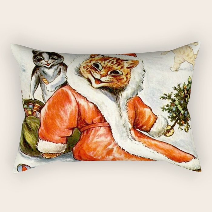 'To Wish You A Merry Christmas' by Louis Wain Rectangular Pillow Gallery Image 1