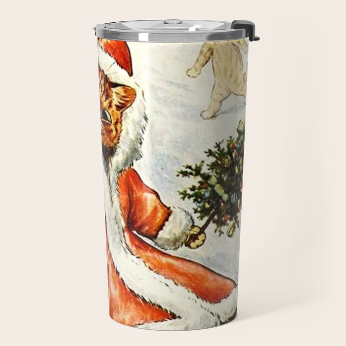 'To Wish You A Merry Christmas' by Louis Wain Travel Mug Gallery Image 2