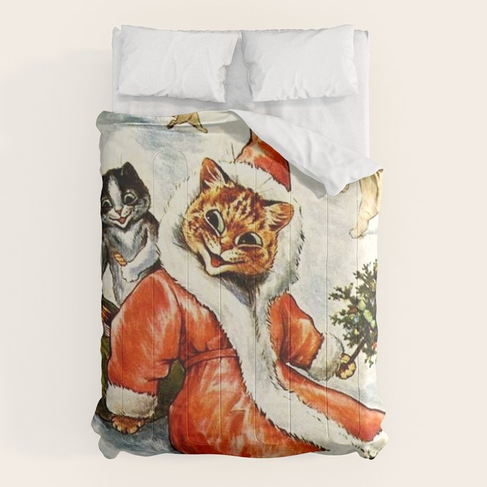 'To Wish You A Merry Christmas' by Louis Wain Comforter Gallery Image 1