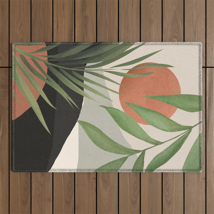 Abstract Art Tropical Leaves 46 Outdoor Rug Gallery Image 1