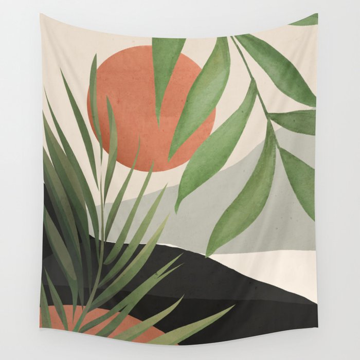 Abstract Art Tropical Leaves 46 Wall Tapestry Gallery Image 1