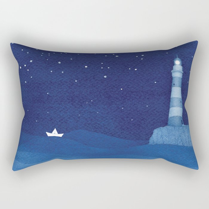 Lighthouse & the paper boat, blue ocean Rectangular Pillow Gallery Image 1