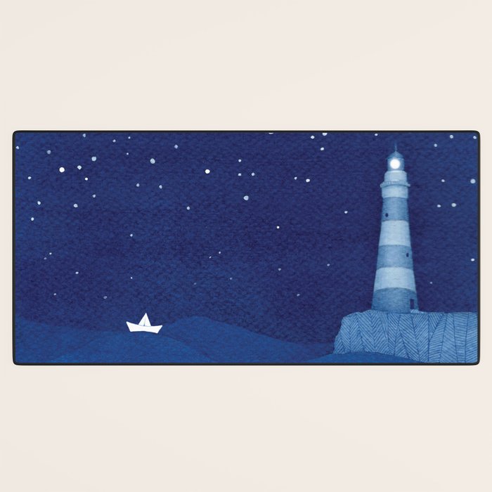 Lighthouse & the paper boat, blue ocean Desk Mat Gallery Image 3