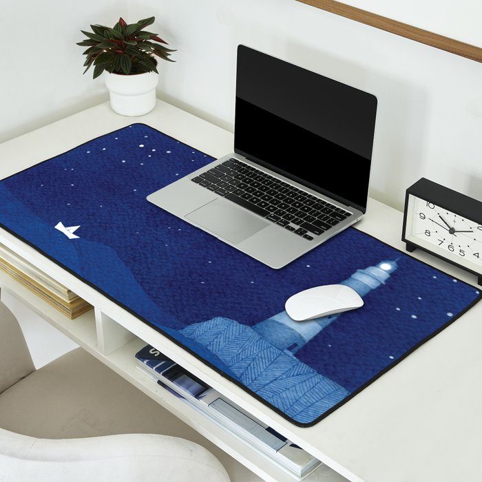 Lighthouse & the paper boat, blue ocean Desk Mat Gallery Image 2