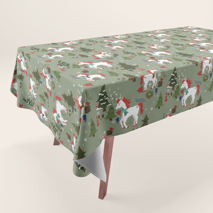 Christmas Winter Unicorn Pattern Tablecloth Gallery Image 1