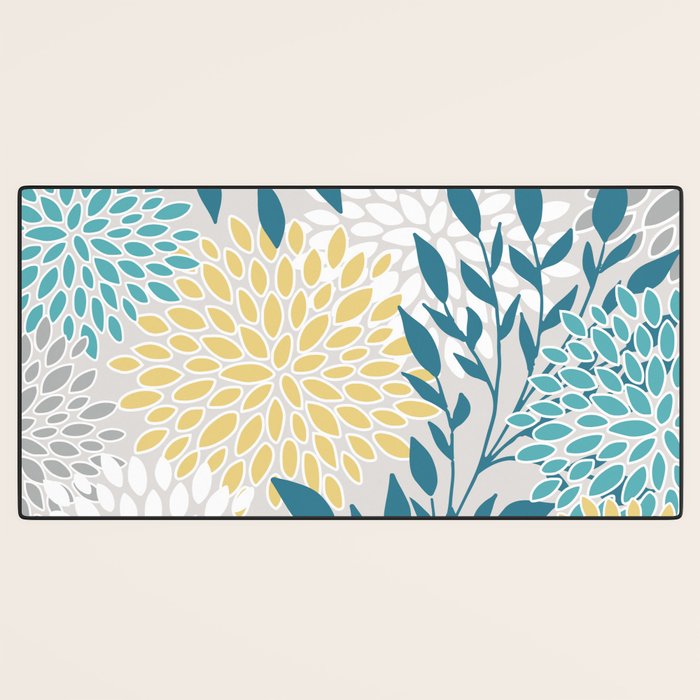Garden Florals, Yellow, Teal, Gray Desk Mat Gallery Image 3