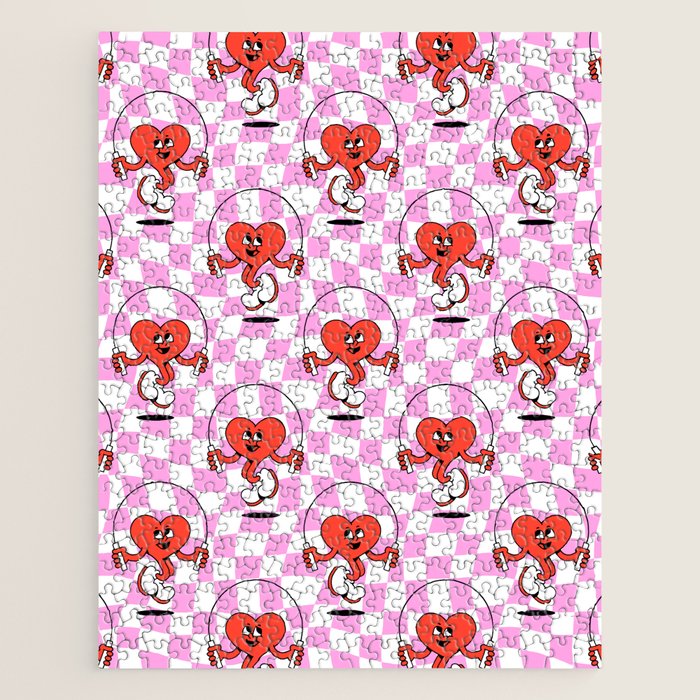 Retro love heart cartoon character pattern Jigsaw Puzzle Gallery Image 1