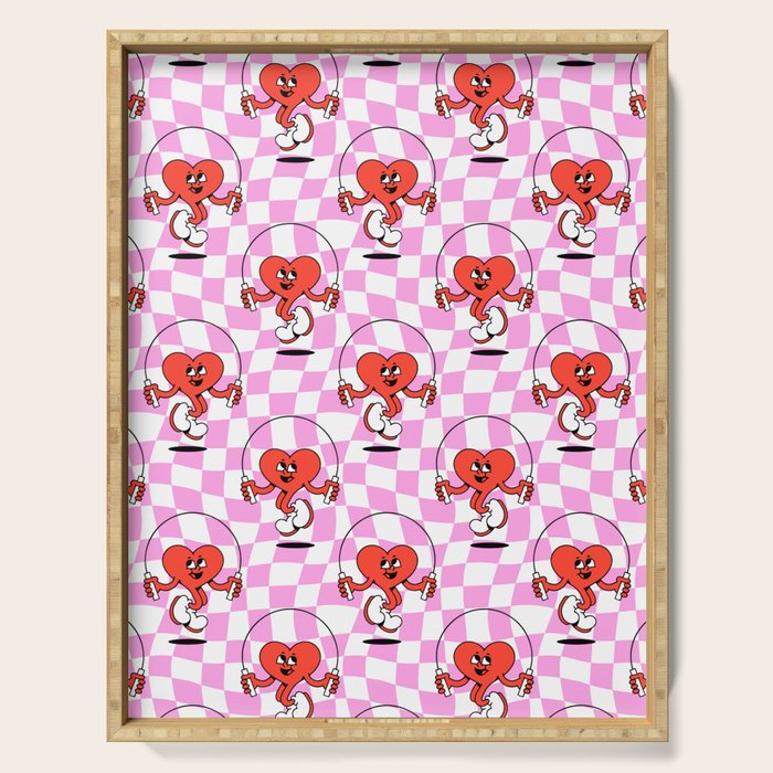 Retro love heart cartoon character pattern Serving Tray Gallery Image 1