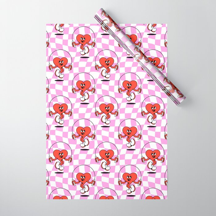 Retro love heart cartoon character pattern Wrapping Paper Gallery Image 1