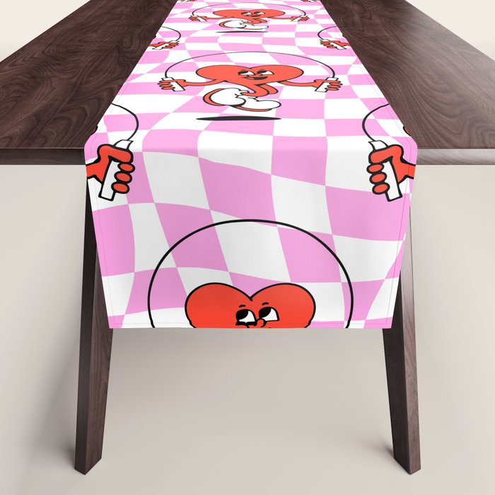 Retro love heart cartoon character pattern Table Runner Gallery Image 1