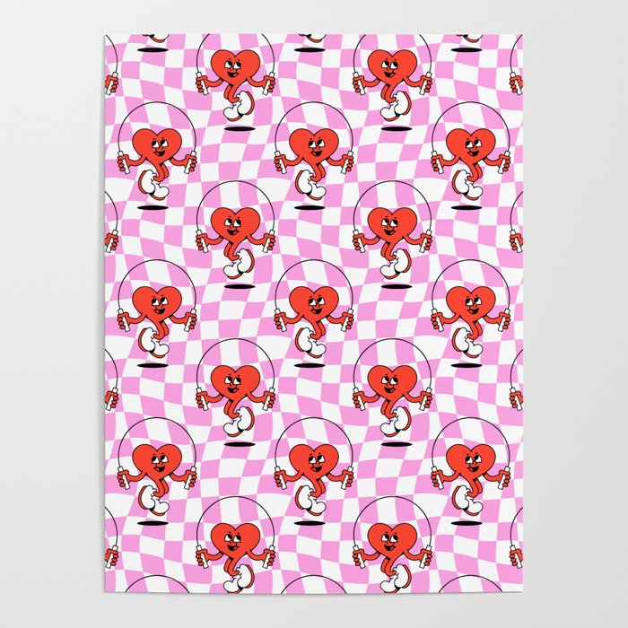 Retro love heart cartoon character pattern Poster Gallery Image 1