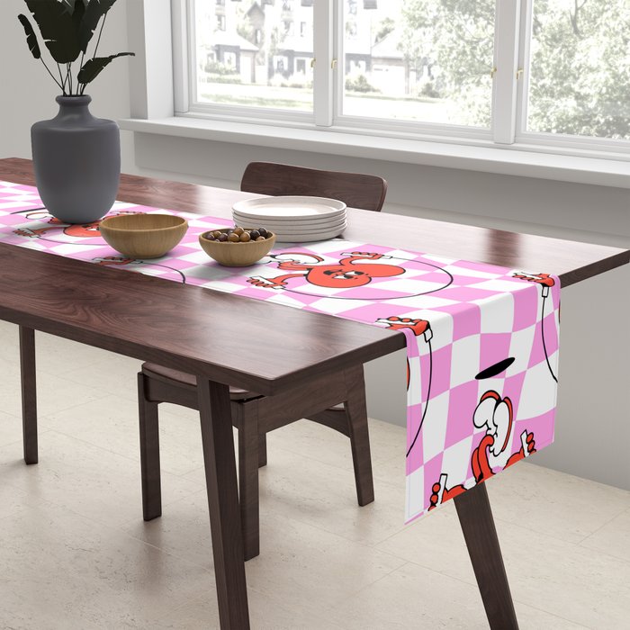 Retro love heart cartoon character pattern Table Runner Gallery Image 2