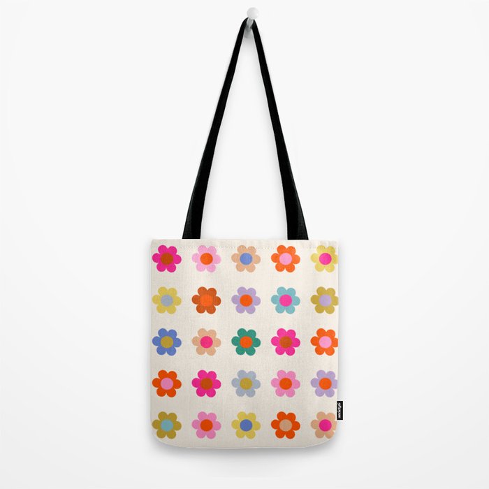 Retro Floral Colorful Print Preppy Aesthetic Decor Abstract Flowers Tote Bag Gallery Image 2