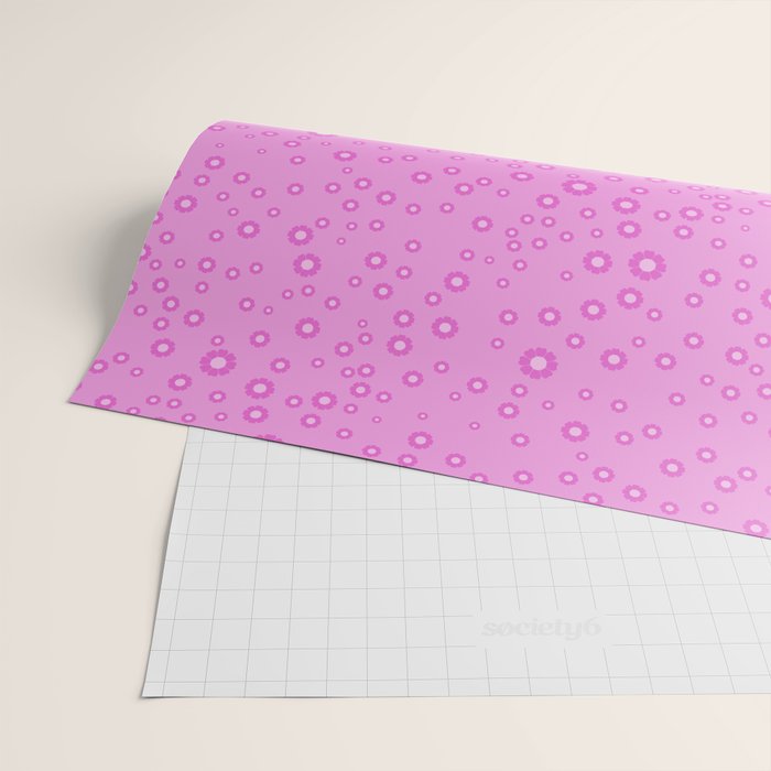 Pink 1970s Inspired Mini Daisies Ditsy Pattern Wrapping Paper Gallery Image 2