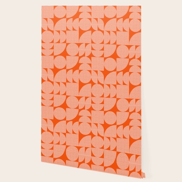Mid Century Modern Geometric Textured Shapes Orange And White Wallpaper Gallery Image 2