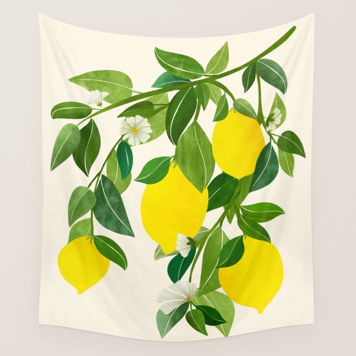 Summer Lemons / Tropical Fruit Series Wall Tapestry Gallery Image 4
