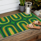 Midcentury Modern Confaab Abstract Vertical Pattern Green Mustard Navy Blue Outdoor Rug Gallery Image 2