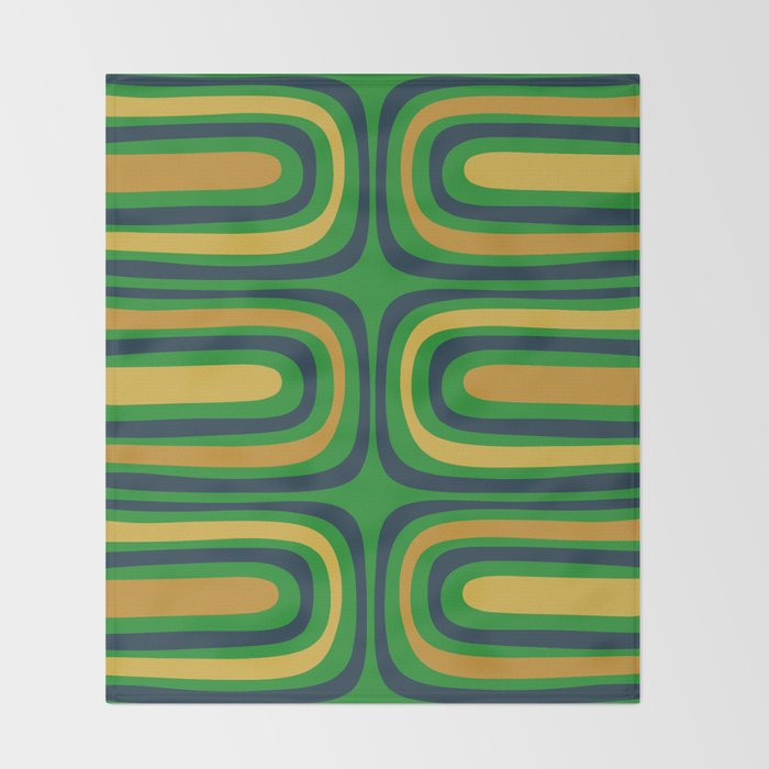 Midcentury Modern Confaab Abstract Vertical Pattern Green Mustard Navy Blue Throw Blanket Gallery Image 2