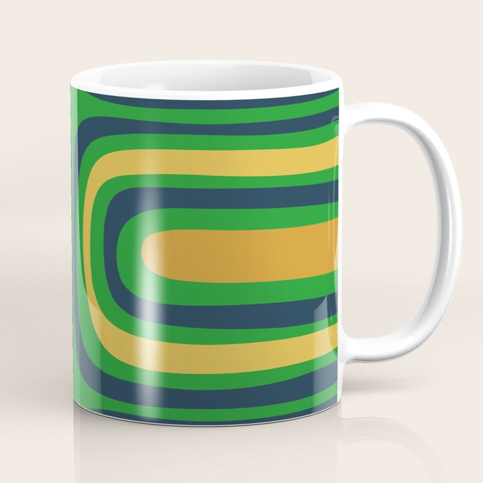 Midcentury Modern Confaab Abstract Vertical Pattern Green Mustard Navy Blue Coffee Mug Gallery Image 1