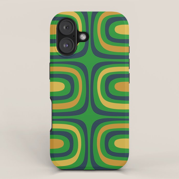 Midcentury Modern Confaab Abstract Vertical Pattern Green Mustard Navy Blue iPhone Case Gallery Image 1