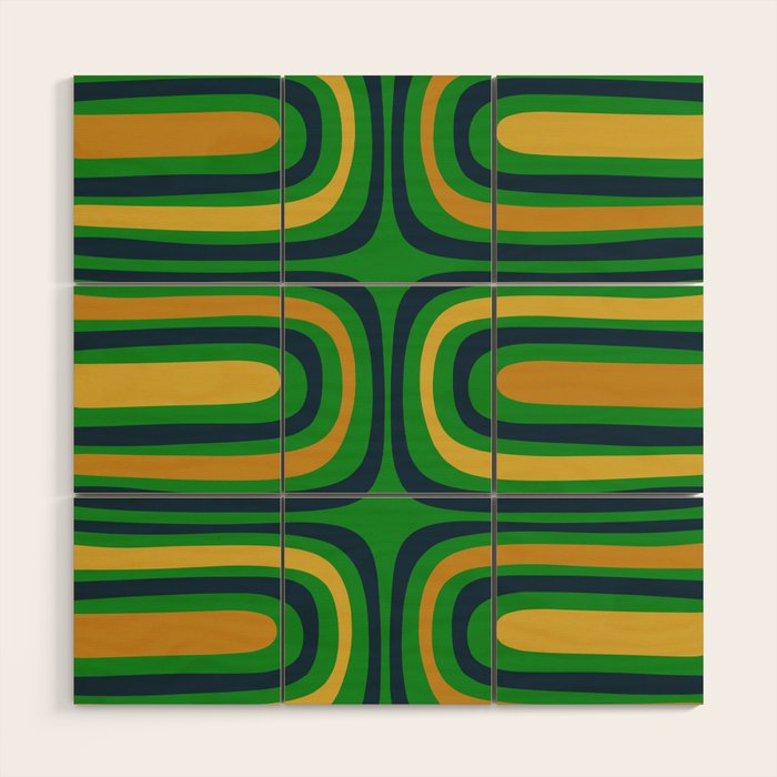 Midcentury Modern Confaab Abstract Vertical Pattern Green Mustard Navy Blue Wood Wall Art Gallery Image 1