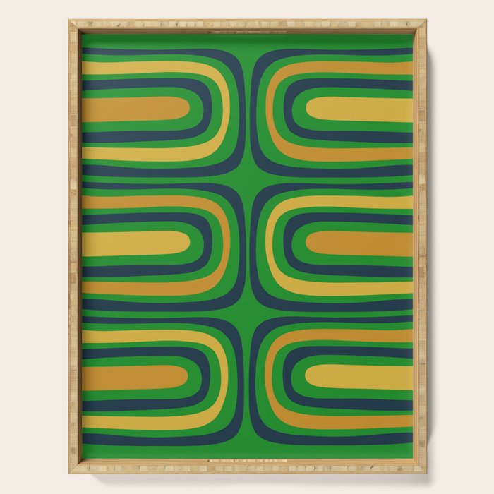 Midcentury Modern Confaab Abstract Vertical Pattern Green Mustard Navy Blue Serving Tray Gallery Image 1
