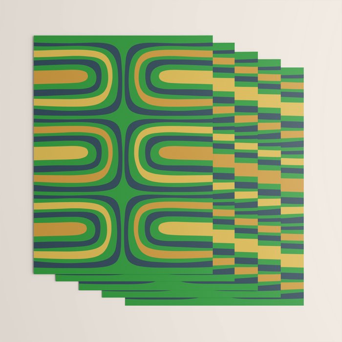 Midcentury Modern Confaab Abstract Vertical Pattern Green Mustard Navy Blue Wrapping Paper Gallery Image 3