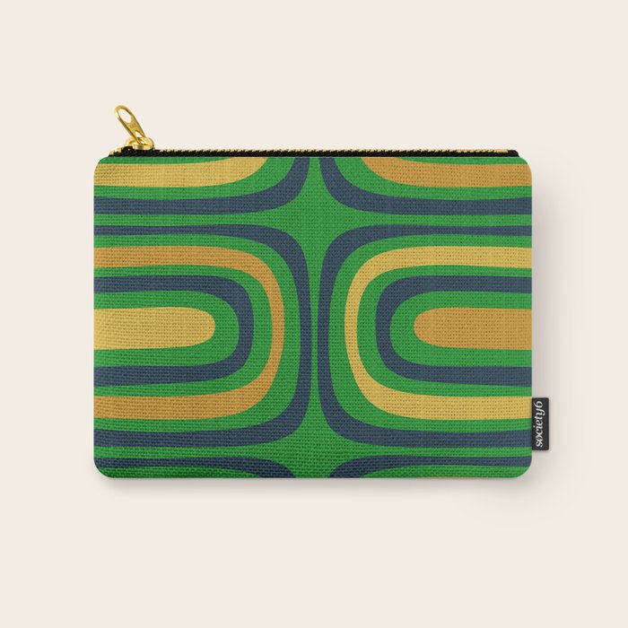 Midcentury Modern Confaab Abstract Vertical Pattern Green Mustard Navy Blue Carry All Pouch Gallery Image 1