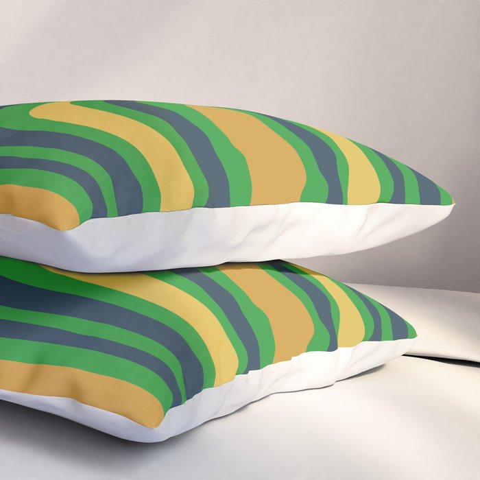 Midcentury Modern Confaab Abstract Vertical Pattern Green Mustard Navy Blue Pillow Sham Gallery Image 3