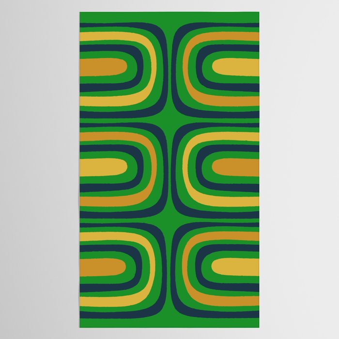 Midcentury Modern Confaab Abstract Vertical Pattern Green Mustard Navy Blue Tablecloth Gallery Image 2