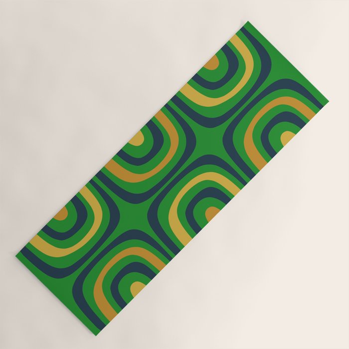 Midcentury Modern Confaab Abstract Vertical Pattern Green Mustard Navy Blue Yoga Mat Gallery Image 1