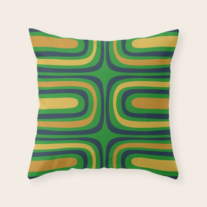 Midcentury Modern Confaab Abstract Vertical Pattern Green Mustard Navy Blue Throw Pillow Gallery Image 1