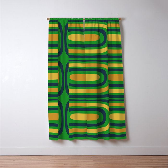 Midcentury Modern Confaab Abstract Vertical Pattern Green Mustard Navy Blue Window Curtain Gallery Image 3