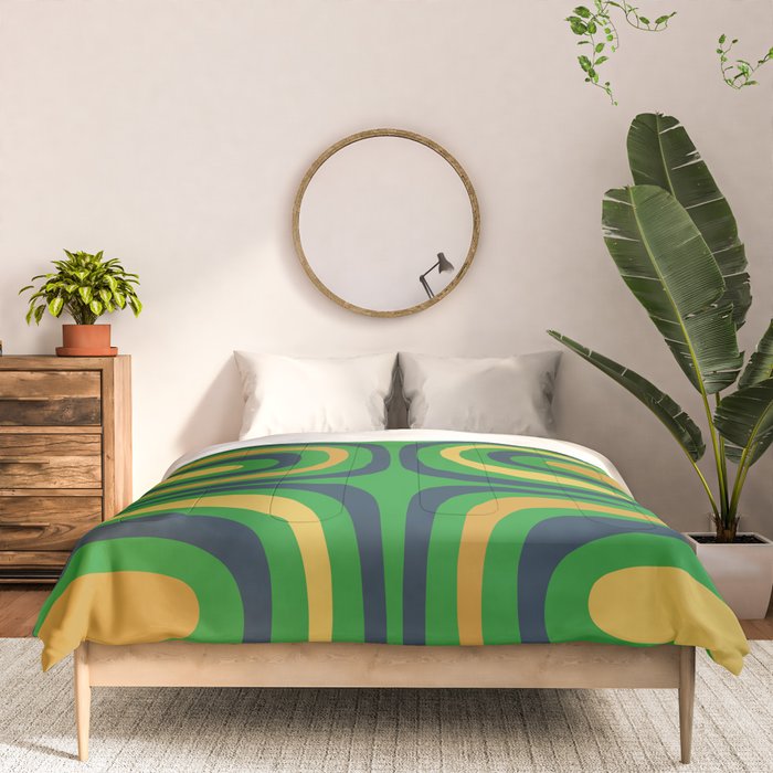 Midcentury Modern Confaab Abstract Vertical Pattern Green Mustard Navy Blue Comforter Gallery Image 3