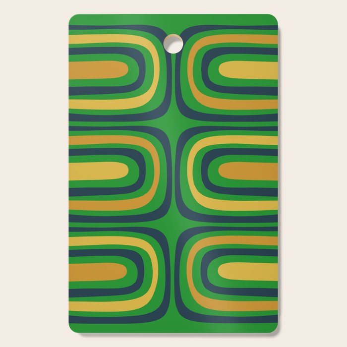 Midcentury Modern Confaab Abstract Vertical Pattern Green Mustard Navy Blue Cutting Board Gallery Image 1