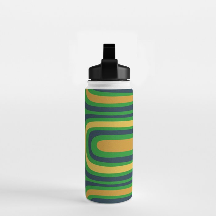 Midcentury Modern Confaab Abstract Vertical Pattern Green Mustard Navy Blue Water Bottle Gallery Image 2