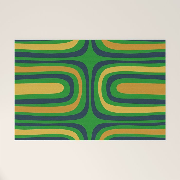 Midcentury Modern Confaab Abstract Vertical Pattern Green Mustard Navy Blue Welcome Mat Gallery Image 1
