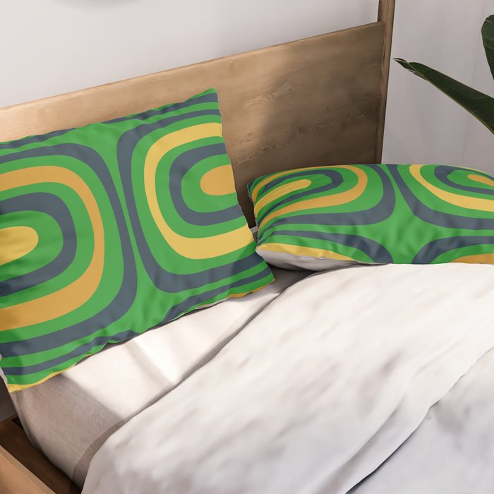 Midcentury Modern Confaab Abstract Vertical Pattern Green Mustard Navy Blue Pillow Sham Gallery Image 2