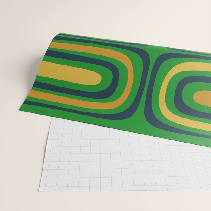 Midcentury Modern Confaab Abstract Vertical Pattern Green Mustard Navy Blue Wrapping Paper Gallery Image 2