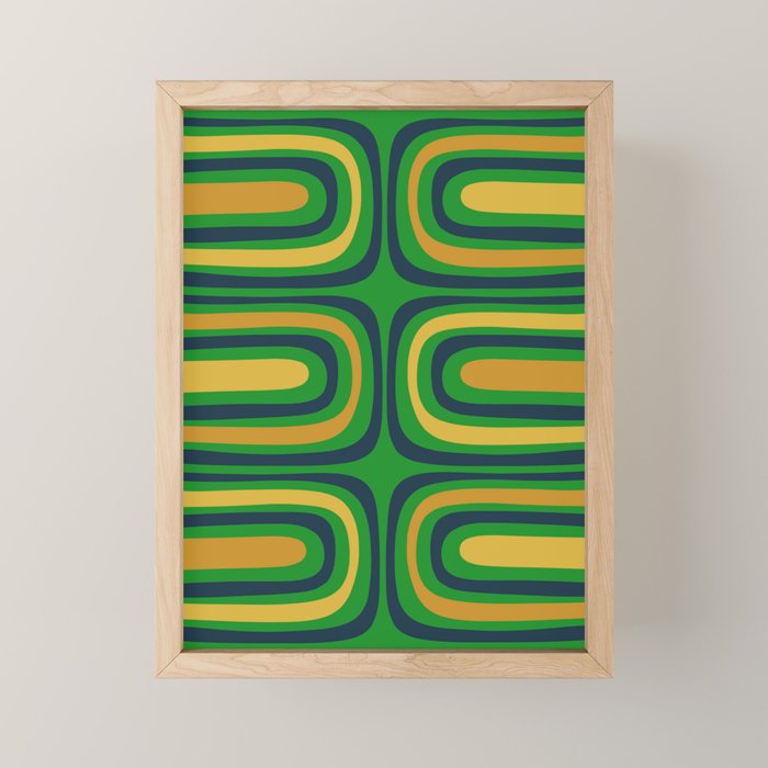 Midcentury Modern Confaab Abstract Vertical Pattern Green Mustard Navy Blue Mini Art Print Gallery Image 1