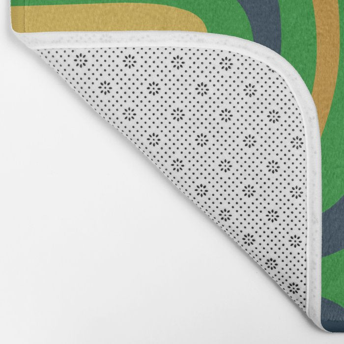 Midcentury Modern Confaab Abstract Vertical Pattern Green Mustard Navy Blue Bath Mat Gallery Image 2