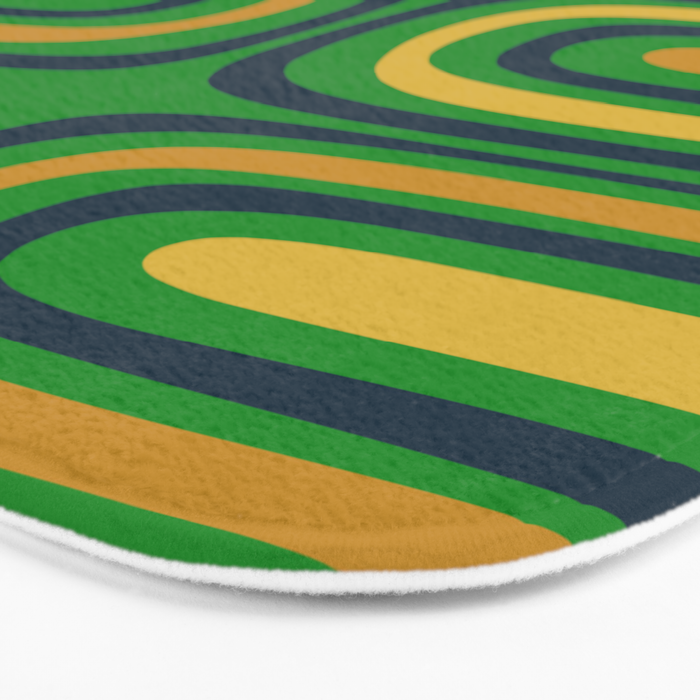 Midcentury Modern Confaab Abstract Vertical Pattern Green Mustard Navy Blue Bath Mat Gallery Image 3