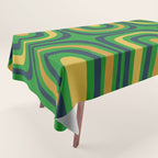 Midcentury Modern Confaab Abstract Vertical Pattern Green Mustard Navy Blue Tablecloth Gallery Image 1