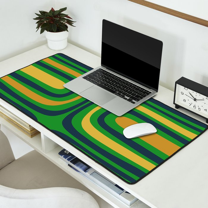 Midcentury Modern Confaab Abstract Vertical Pattern Green Mustard Navy Blue Desk Mat Gallery Image 2