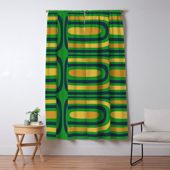 Midcentury Modern Confaab Abstract Vertical Pattern Green Mustard Navy Blue Window Curtain Gallery Image 5