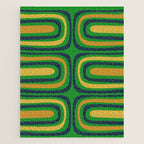 Midcentury Modern Confaab Abstract Vertical Pattern Green Mustard Navy Blue Jigsaw Puzzle Gallery Image 1