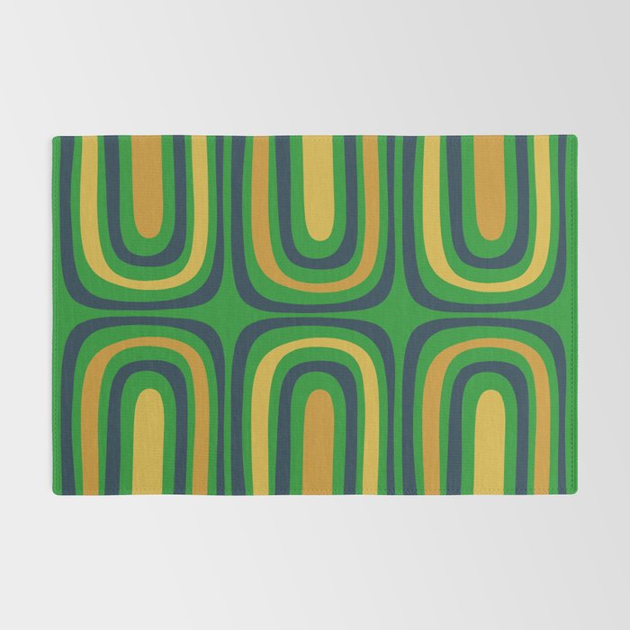 Midcentury Modern Confaab Abstract Vertical Pattern Green Mustard Navy Blue Rug Gallery Image 2