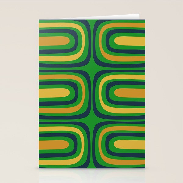 Midcentury Modern Confaab Abstract Vertical Pattern Green Mustard Navy Blue Stationery Card Gallery Image 2