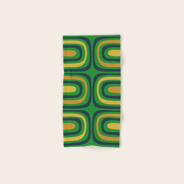 Midcentury Modern Confaab Abstract Vertical Pattern Green Mustard Navy Blue Bath Towel Gallery Image 1