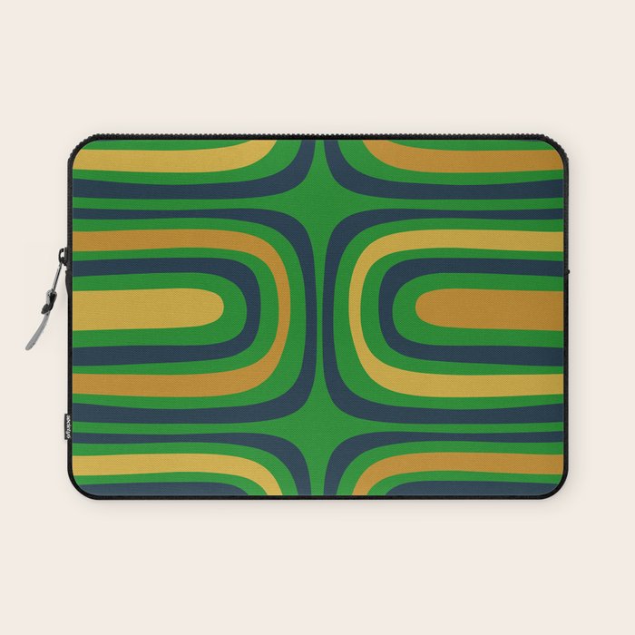 Midcentury Modern Confaab Abstract Vertical Pattern Green Mustard Navy Blue Laptop Sleeve Gallery Image 1